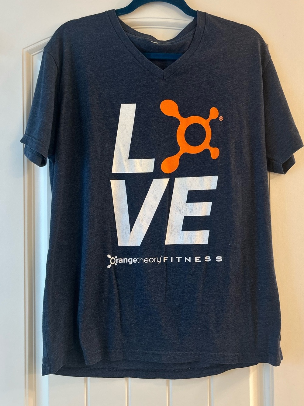Orangetheory Navy Short Sleeve V-Neck Tee with Orange & White Logo